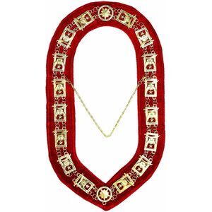 Masonic Regalia Shriners Council Chain Collar - Gold Plated on Red Velvet